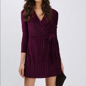 Topshop plated velvet wrap dress